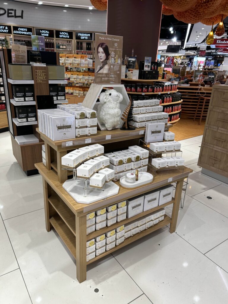 Nature's Beauty Stand with Ovine Placenta Range at Airport Duty-Free Store